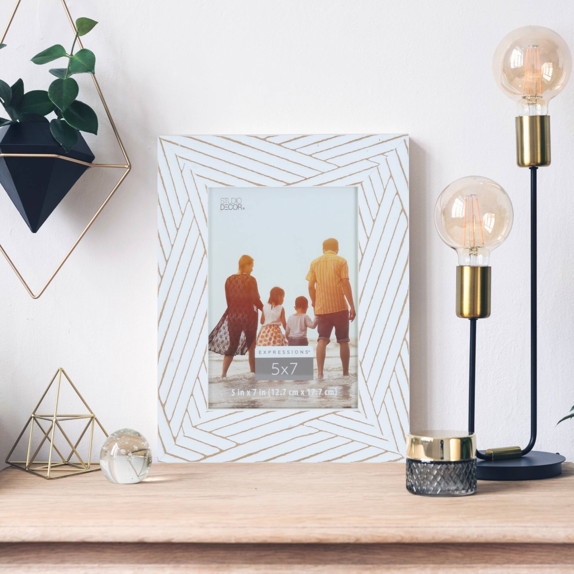 Expressions™ 5" x 7" White with Brown Lines Frame by Studio Décor®